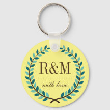 Laurel Wreath Monogram Keychain Yellow and Blue