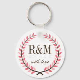 Llavero Laurel Wreath Monogram Wedding Keychain Pink White