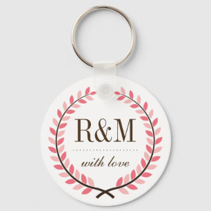 Llavero Laurel Wreath Monogram Wedding Keychain Pink White