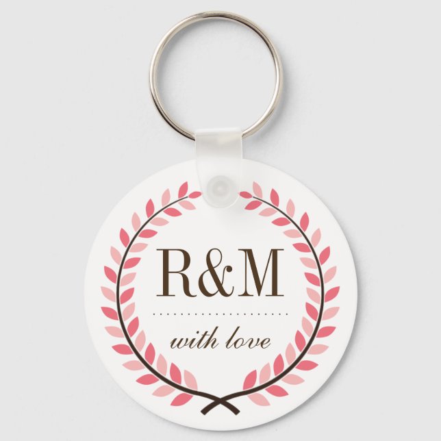 Llavero Laurel Wreath Monogram Wedding Keychain Pink White (Anverso)