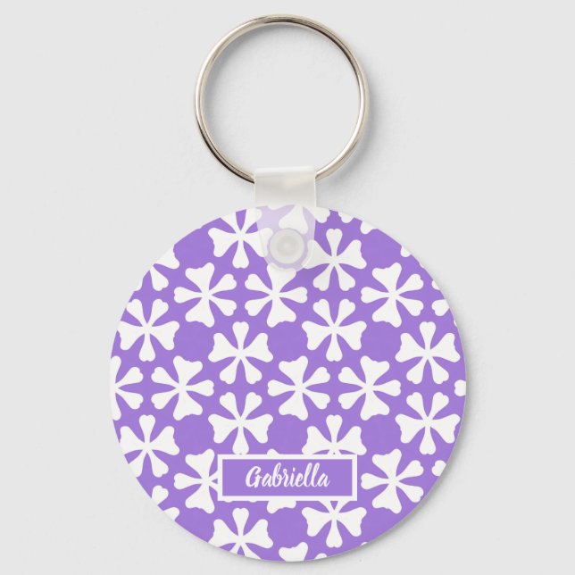 Llavero Lavender and White Modern Geometric Floral Pattern (Anverso)