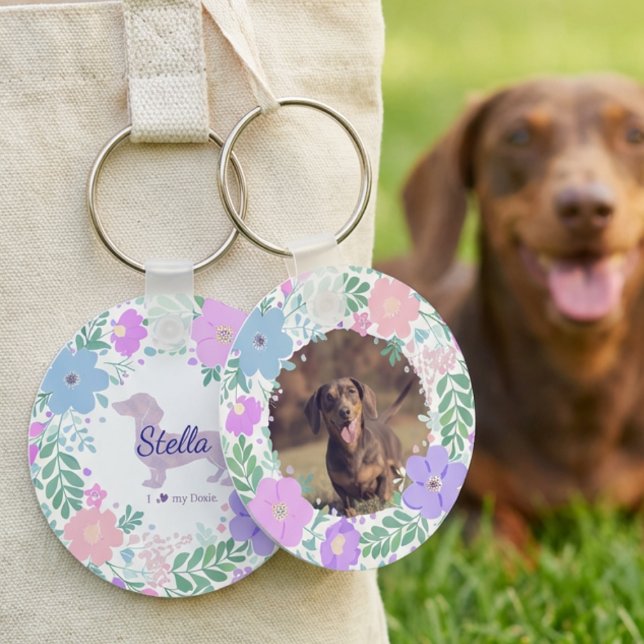 Llavero Lavender Dachshund Custom Photo & Name - Floral  (Subido por el creador)
