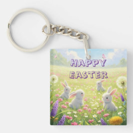 Llavero Lavender Easter Cute White Bunny Floral Spring 