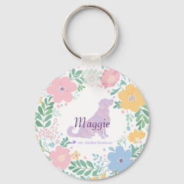 Llavero Lavender Golden Retriever Silhouette Wreath Photo