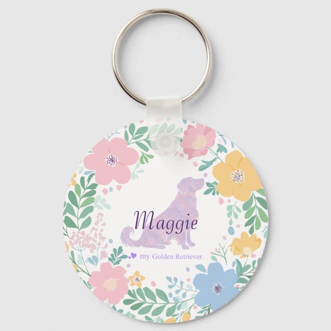 Llavero Lavender Golden Retriever Silhouette Wreath Photo (Anverso)