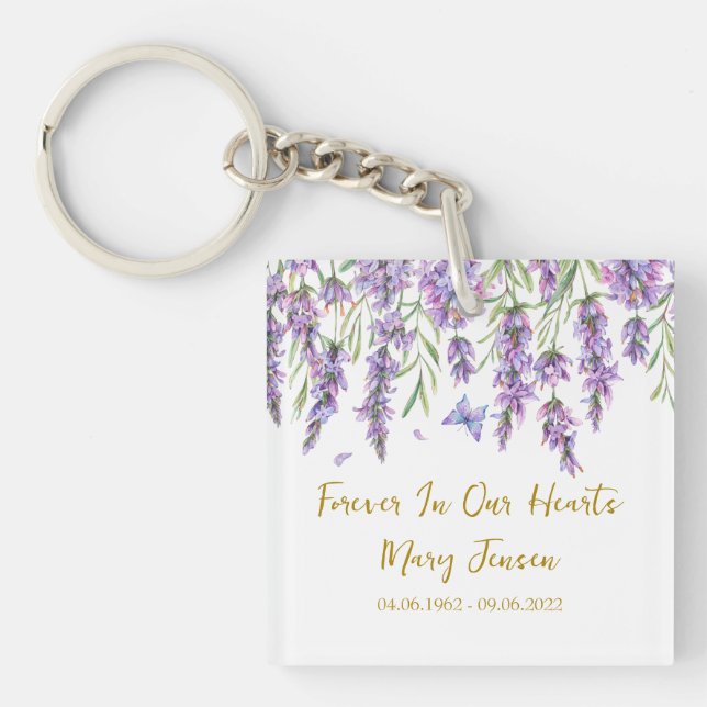 Llavero Lavender Memorial Funeral Photo Keychain (Frente)