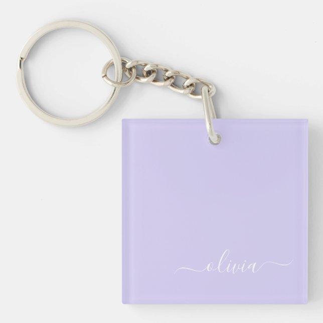 Llavero Lavender Purple Modern Script Girly Monograma Nomb (Frente)