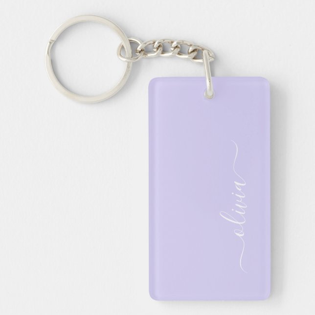 Llavero Lavender Purple Modern Script Girly Monograma Nomb (Frente)