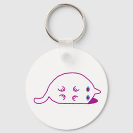 Llavero Lay Down Chonky White Cat Keychain