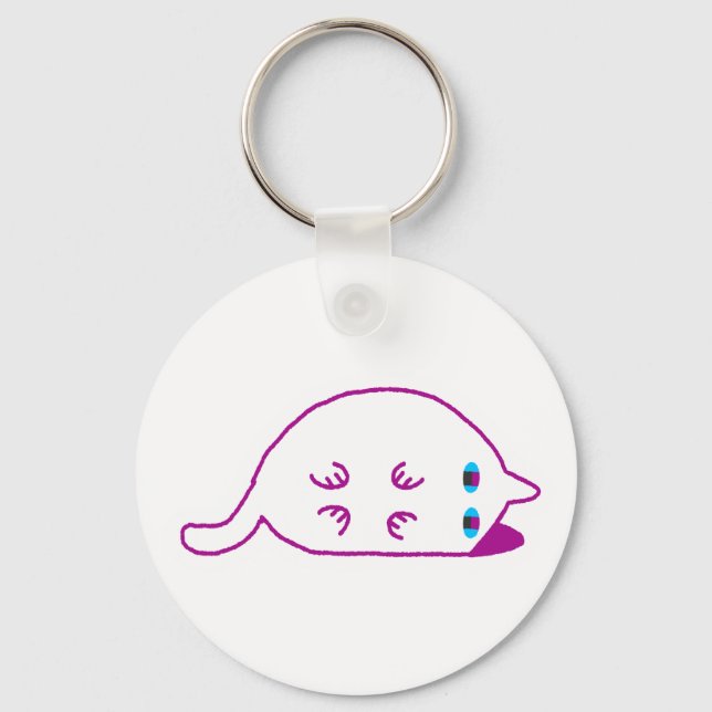 Llavero Lay Down Chonky White Cat Keychain (Anverso)