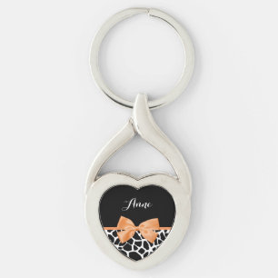 Llavero Lazo de cinta naranja con estampado de jirafa feme