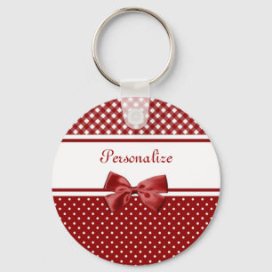 Llavero Lazo de Gingham Rojo Nombre