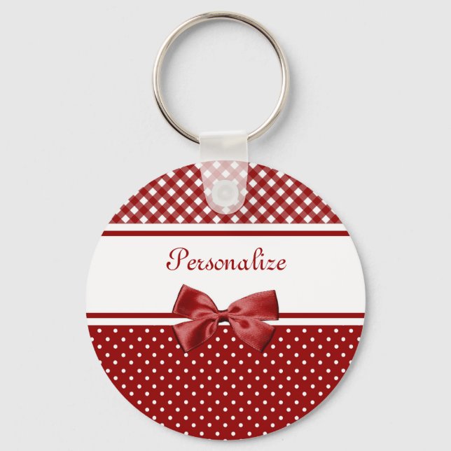 Llavero Lazo de Gingham Rojo Nombre (Anverso)
