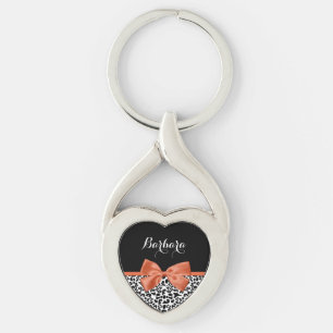 Llavero Lazo de naranja quemada con estampado de leopardo