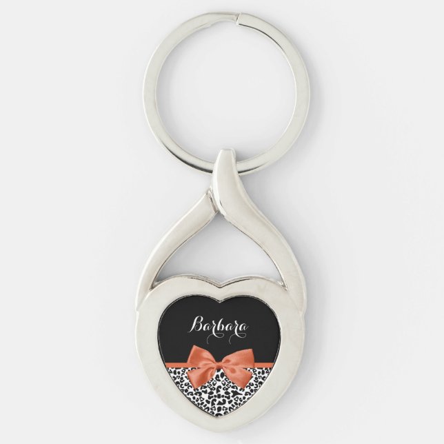 Llavero Lazo de naranja quemada con estampado de leopardo  (Anverso)