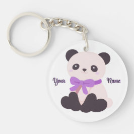 Llavero Lazo Morado de Panda Nombre Personalizado Cute Kaw