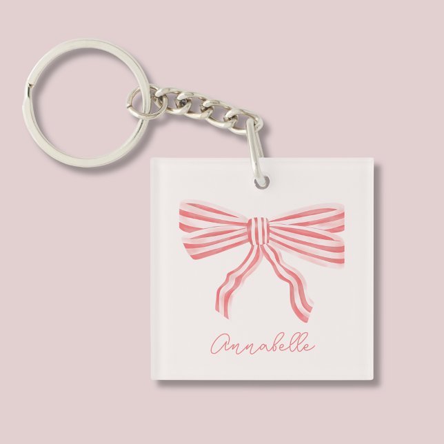 Llavero Lazo Rosa Sonrojado & primer nombre (Blush pink bow keychain with custom name.)