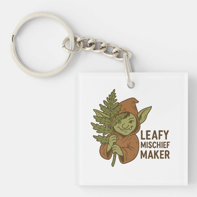 Llavero Leafy Mischief Maker - Cute Goblin Forest Createss (Frente)