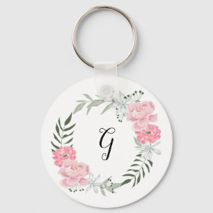 Llavero Lealtad floral delgada, peonías rosadas