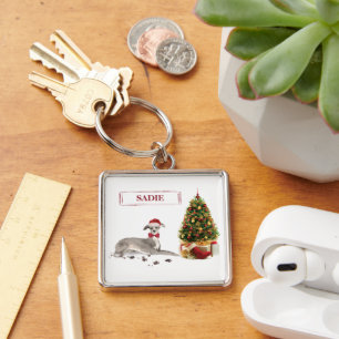 Llavero Lebrel Italiano Divertido Perro de Navidad con Árb
