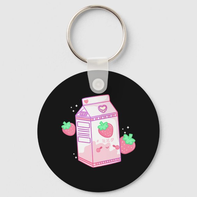 Llavero Leche de fresa rosa suave Kawaii Retro japonés (Anverso)