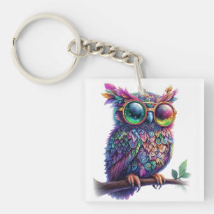 Llavero Lechuza colorida vibrante con diseño de lentes vib