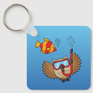 Llavero Lechuza con máscara de buceo y pescado tropical
