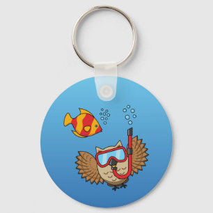 Llavero Lechuza con máscara de buceo y pescado tropical