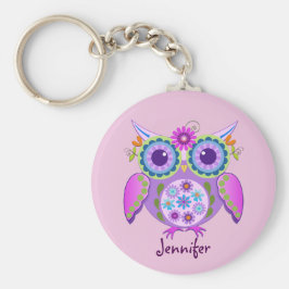 Llavero Lechuza de poder de las flores y nombre personaliz