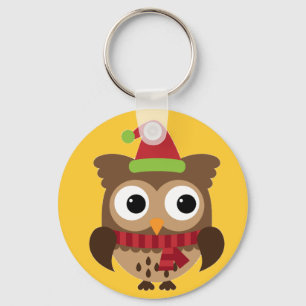 Llavero Lechuza de Sombrero Santa con Keychain de botón de
