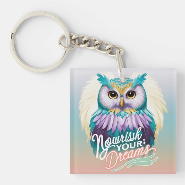 Llavero "Lechuza majestuosa con mensaje motivacional" (Frente)