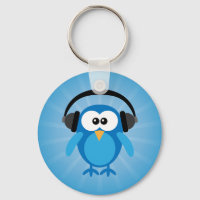 Lechuza Retro Azul Funky Con Auriculares