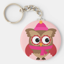Llavero Lechuza rosa con cadena de teclas del botón de buf