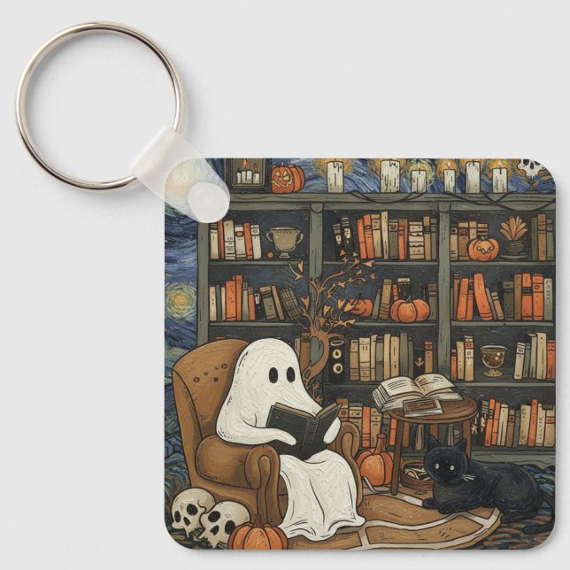 Llavero Lector de libros fantasma leyendo libro de literat (Anverso)
