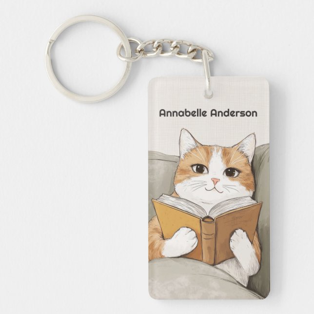 Llavero Leer un gato Personalizar un libro (Frente)
