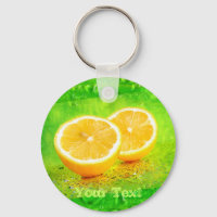 Lemon en lona en lona y goteo de agua Keychain