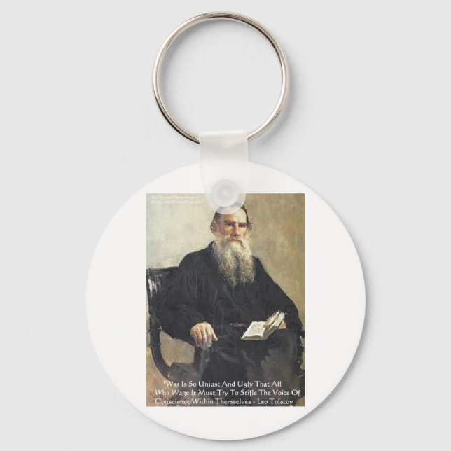 Llavero Leo Tolstoy: "La guerra es injusta" Wisdom Cita Re (Anverso)