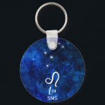 Llavero Leo Zodiac Constellation Dark Blue Galaxy Monogram<br><div class="desc">Diseño Monograma de la Galaxia Azul Oscuro de Constelación Zodiaca. Con el estilo de moda Brushed Script Font, la textura de fondo de color azul oscuro celeste, la constelación brillante y el símbolo The Lion. Rótulo Astrológico Moderno Horóscopo de nacimiento, es perfecto para cualquier cumpleaños Leo del 23 de julio...</div>
