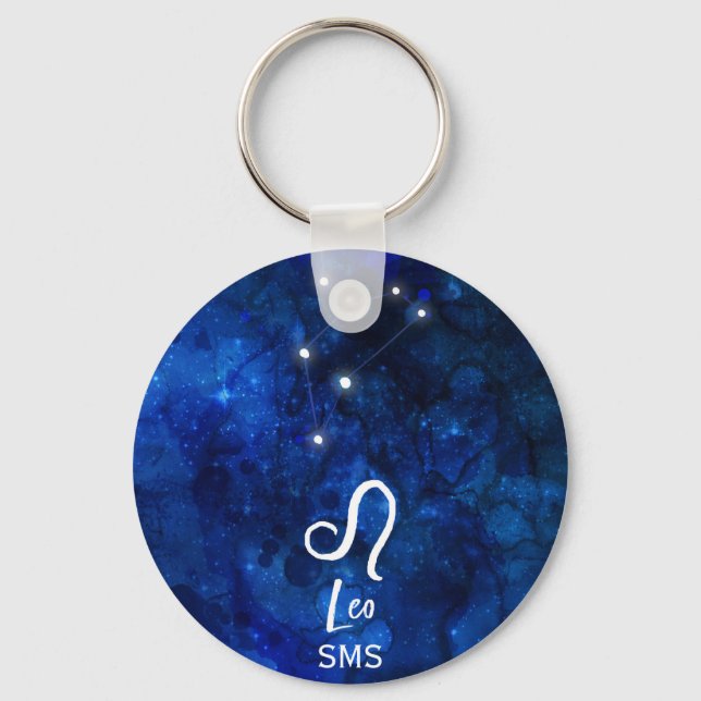 Llavero Leo Zodiac Constellation Dark Blue Galaxy Monogram (Anverso)