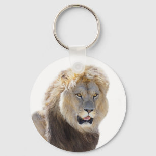 Llavero León aislado sentado y sacando la lengua