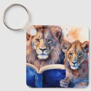 Llavero León Sobrio y Cachorro con Oración de AA de Libro