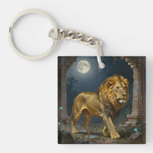 Llavero León y Tigre Paseando bajo la Luz de la Luna 