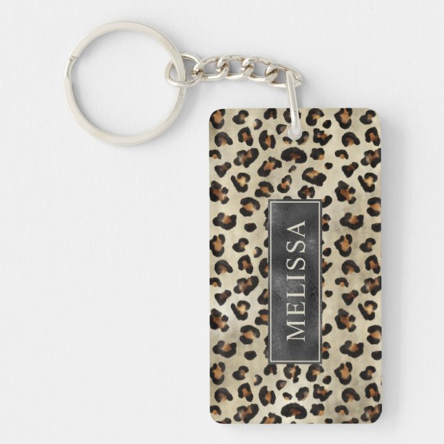 Llavero Leopard Cheetah Print With Black Faux Foil Texture (Frente)