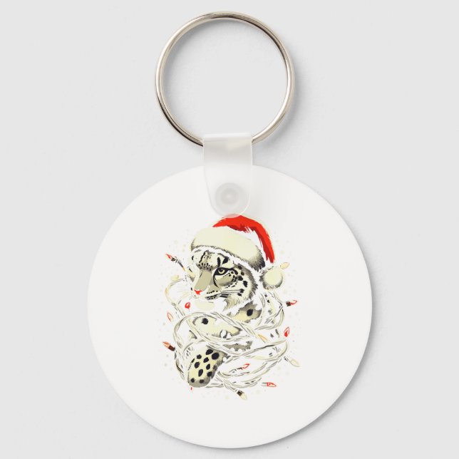 Llavero Leopard Christmas Santa Hat Christmas Lights Women (Anverso)