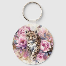 Llavero Leopard Cub & Rosas Keychain