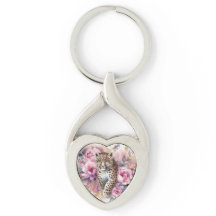 Leopard Cub y Rosas Keychain Metalizado