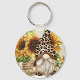 Llavero Leopard Gnome Sunflowers Keychain