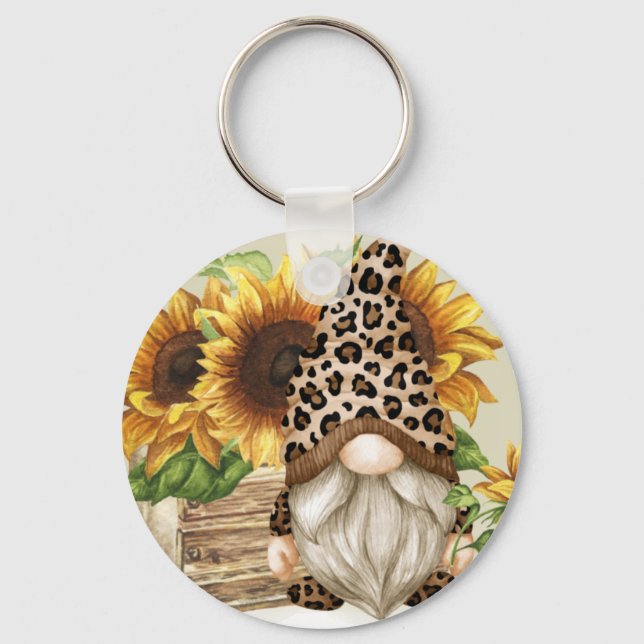 Llavero Leopard Gnome Sunflowers Keychain (Anverso)