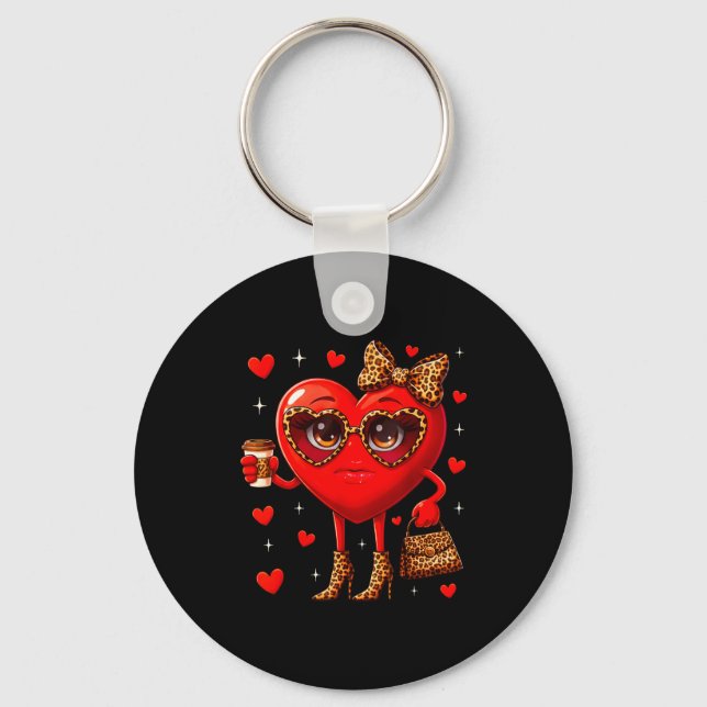 Llavero Leopard Heart Drinking Coffee Valentines Day Women (Anverso)