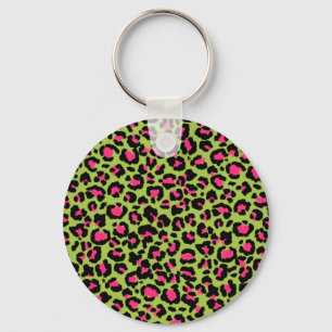 Llavero Leopard Pattern in Raspberry on Lime Green